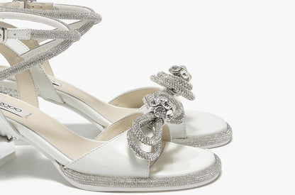 SHOESZOOO Straight Line Rhinestone Thick Heeled Sandals with Bow - GRIT.