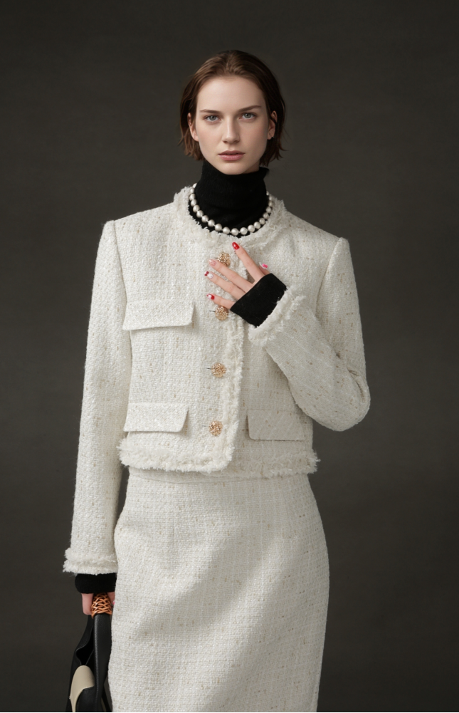 PIAOIN Light Luxury Elegant Wool Jacket & Midlength Skirt Set Two Pieces-YOTA