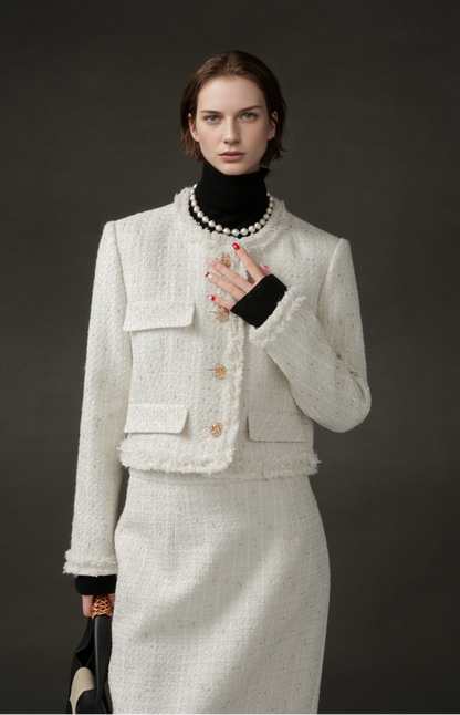 PIAOIN Light Luxury Elegant Wool Jacket & Midlength Skirt Set Two Pieces-YOTA