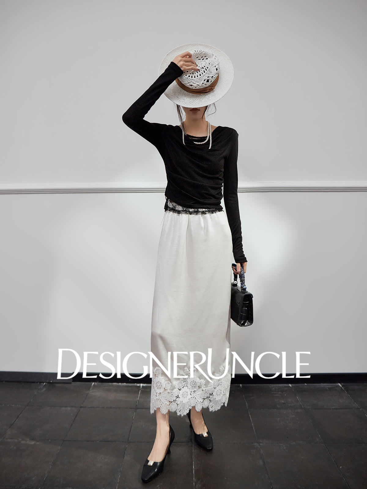 DGU new light luxury lace splicing embroidery niche slimming design elegant temperament - FLOW ?.