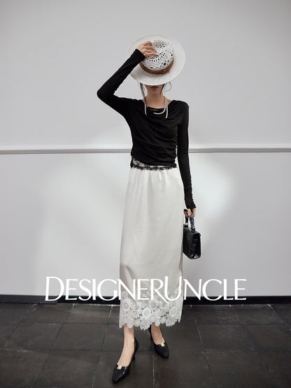 DGU new light luxury lace splicing embroidery niche slimming design elegant temperament - FLOW ?.