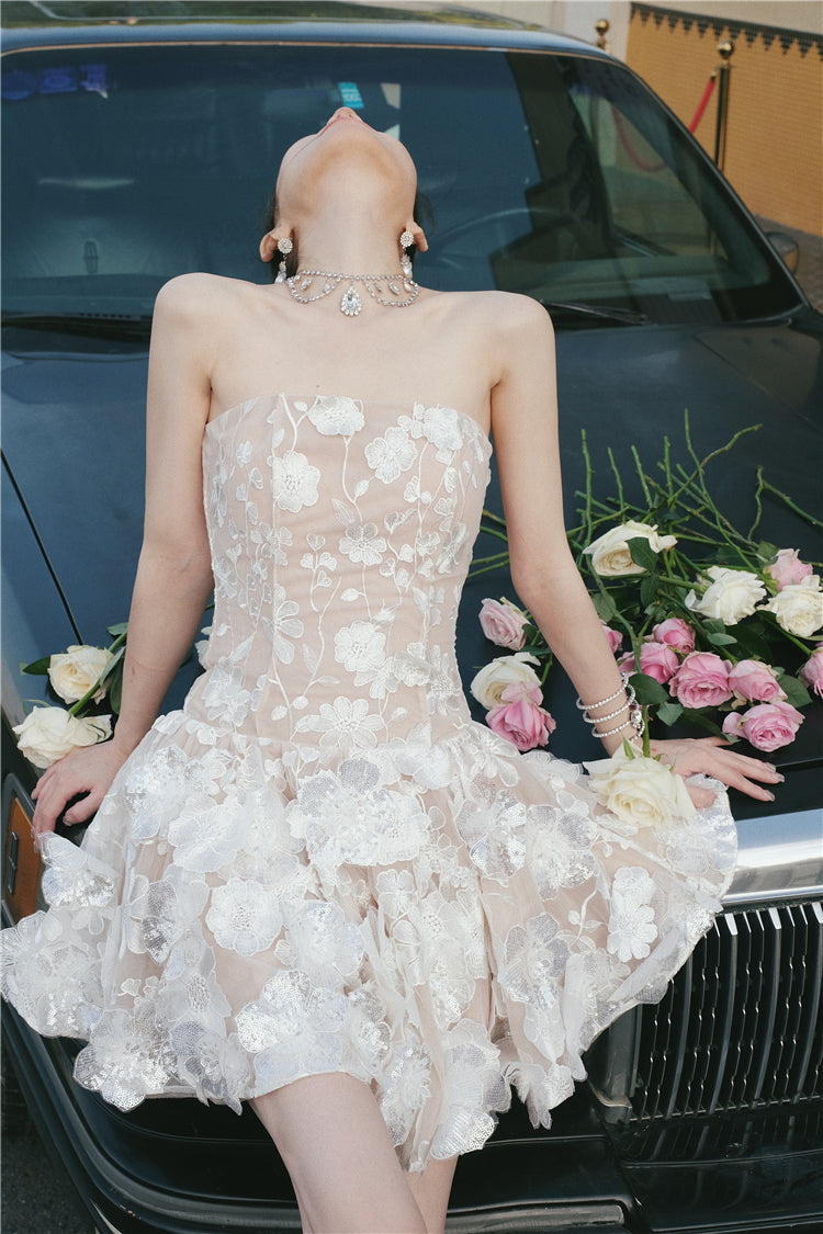 Wardrobes by Chen Luxury Strapless Embroidered Crystal Flower Evening bridal Dress-Florence