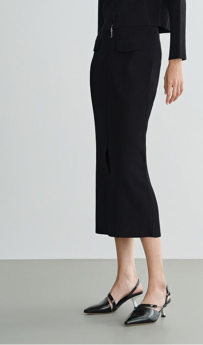 COMME MOI Lu Yan designer's new women's black knitted skirt with a center slit - ACCEES.