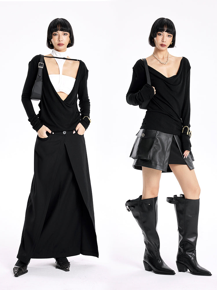 TINY IN Smock Swing Neck Knit T-Shirt Worn Front and Back-ROX.