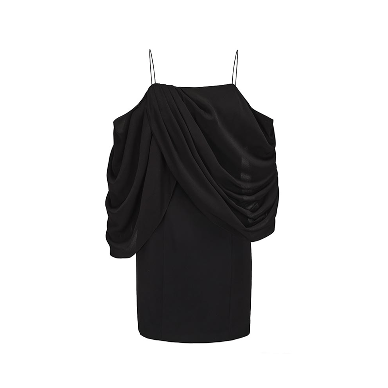 ATELIER MISS LU Irregular Draped Off-the-Shoulder Slip Dress - ABRAHAM