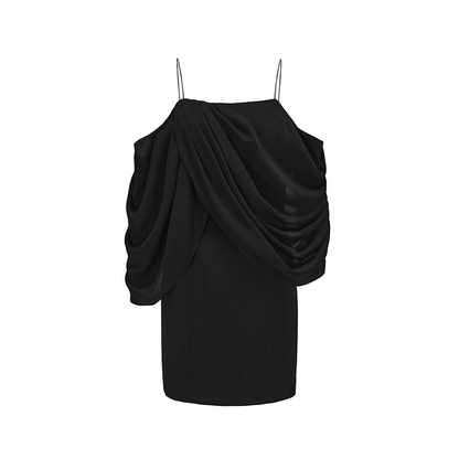 ATELIER MISS LU Irregular Draped Off-the-Shoulder Slip Dress - ABRAHAM