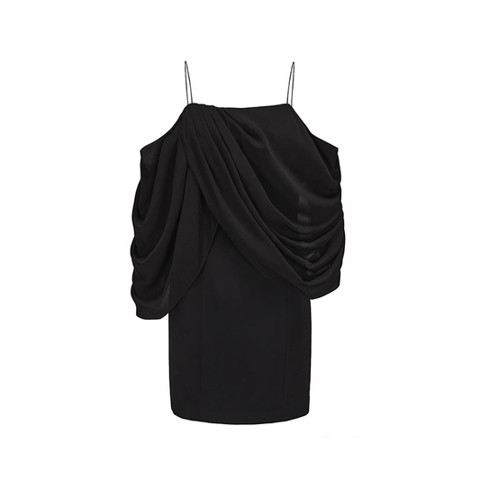 ATELIER MISS LU Irregular Draped Off-the-Shoulder Slip Dress - ABRAHAM