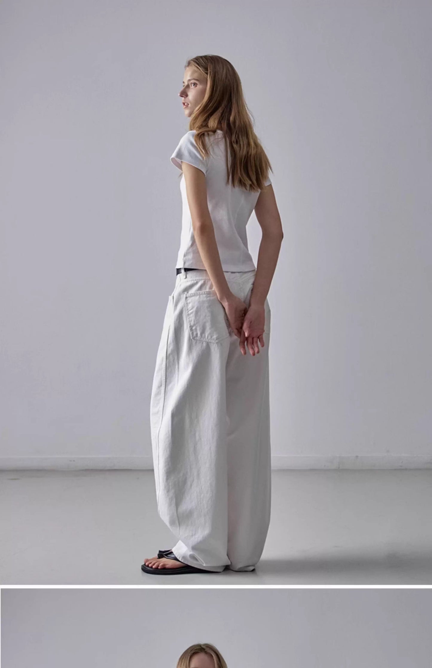 NOTHING WRITTEN facade pattern white jeans high waist commuter straight pants -LILY.
