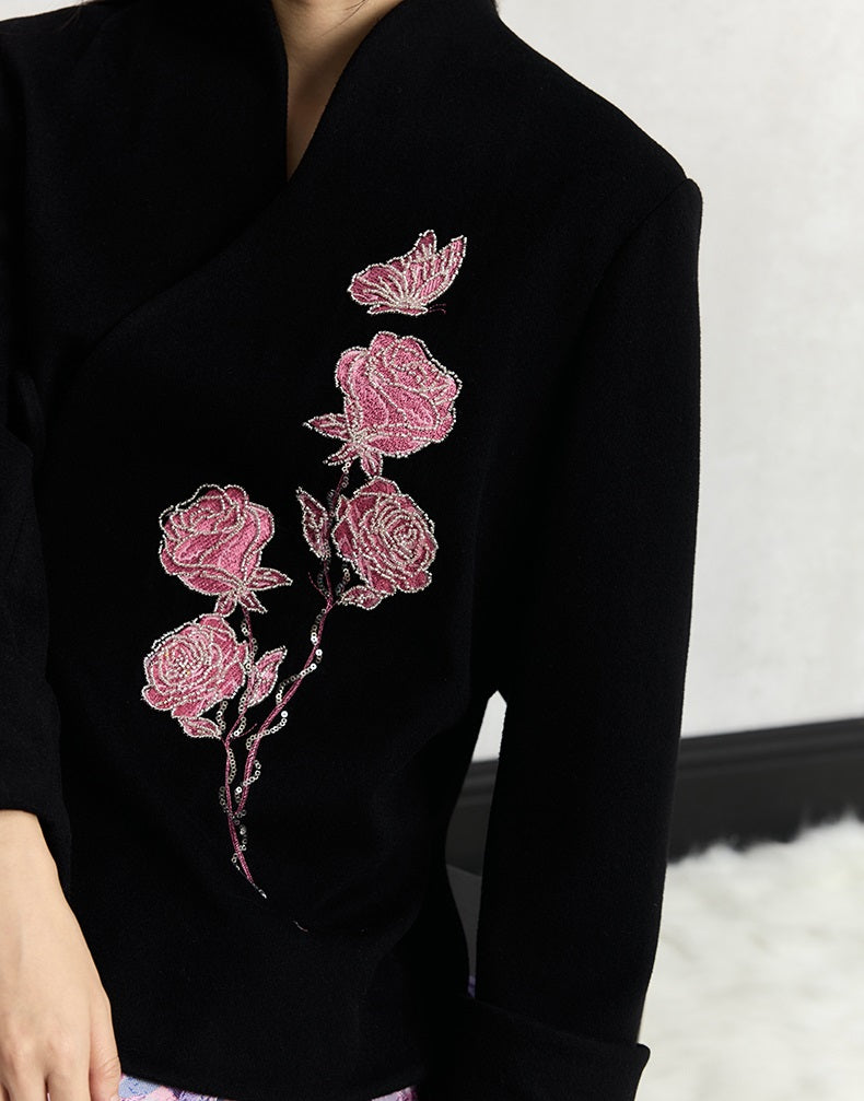 HECO Rose Tweed black apricot long sleeve lace up Jacket Women - less.