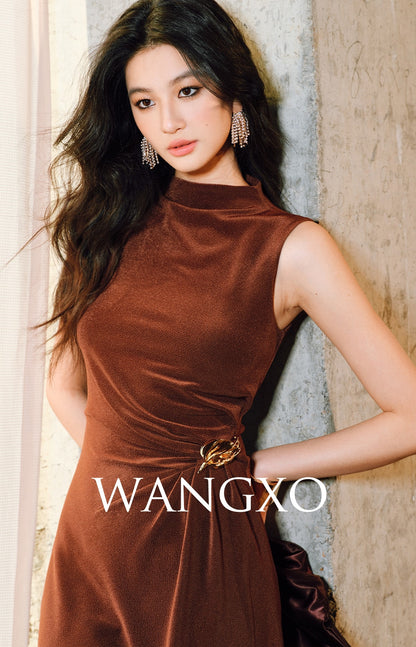 WANGXO | Acetate Knit Hand-Pinched Pleats Fishtail Dress -TYRA.