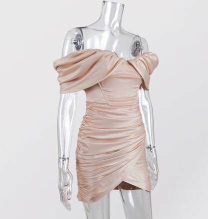 DOLLY Elegant V-Neck Short Sleeve Tube Top Slim Fit Pleated Short Date Dress-LITA