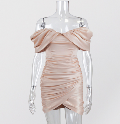 DOLLY Elegant V-Neck Short Sleeve Tube Top Slim Fit Pleated Short Date Dress-LITA