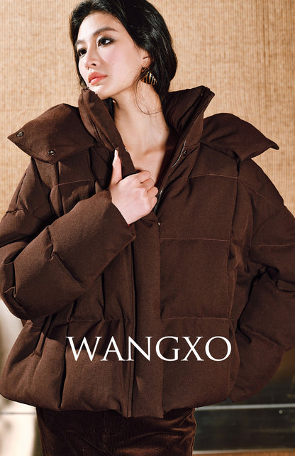 WANGXO | Lock-Temperature Hollow Yarn Hooded Short Down Puffer Jacket - VILA.