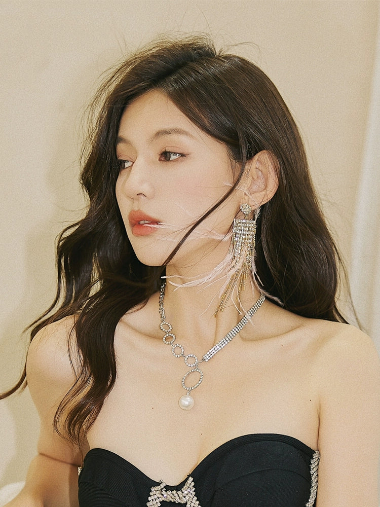 DOLLY Luxury Ostrich Feather Tassel Chic Earring-KIKI