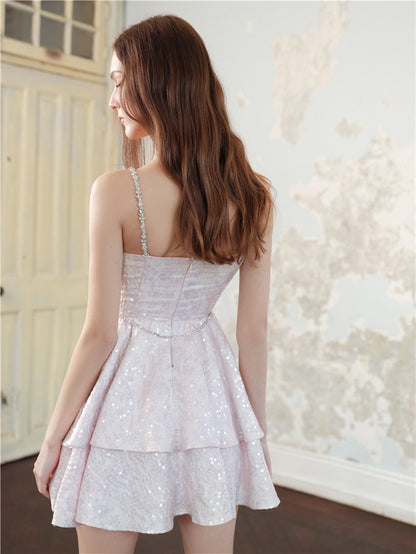 Wardrobes by Chen Pastel Purple V-Neck Sleeveless Diamond Pleat Dress-Shinee