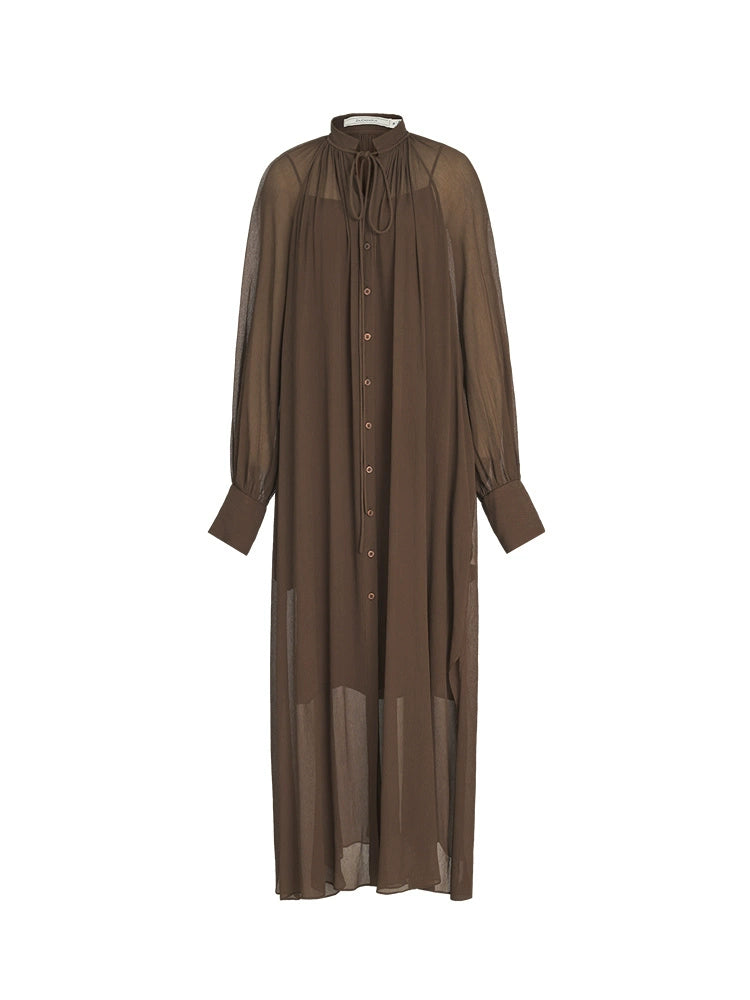 ZHUCHONGYUN Mulberry Silk Loose Sheer Sleeves Long Dress-ORITZA.