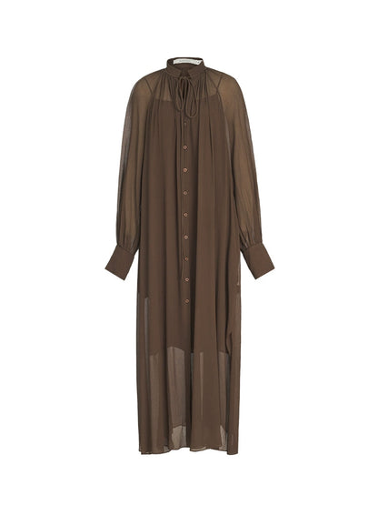ZHUCHONGYUN Mulberry Silk Loose Sheer Sleeves Long Dress-ORITZA.
