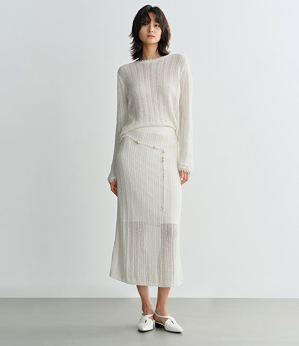 COMME MOI women's cut-out raw edge pullover knit top- VALENTINA.