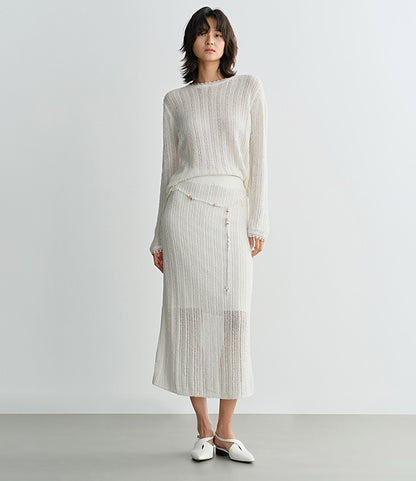 COMME MOI women's cut-out raw edge pullover knit top- VALENTINA.