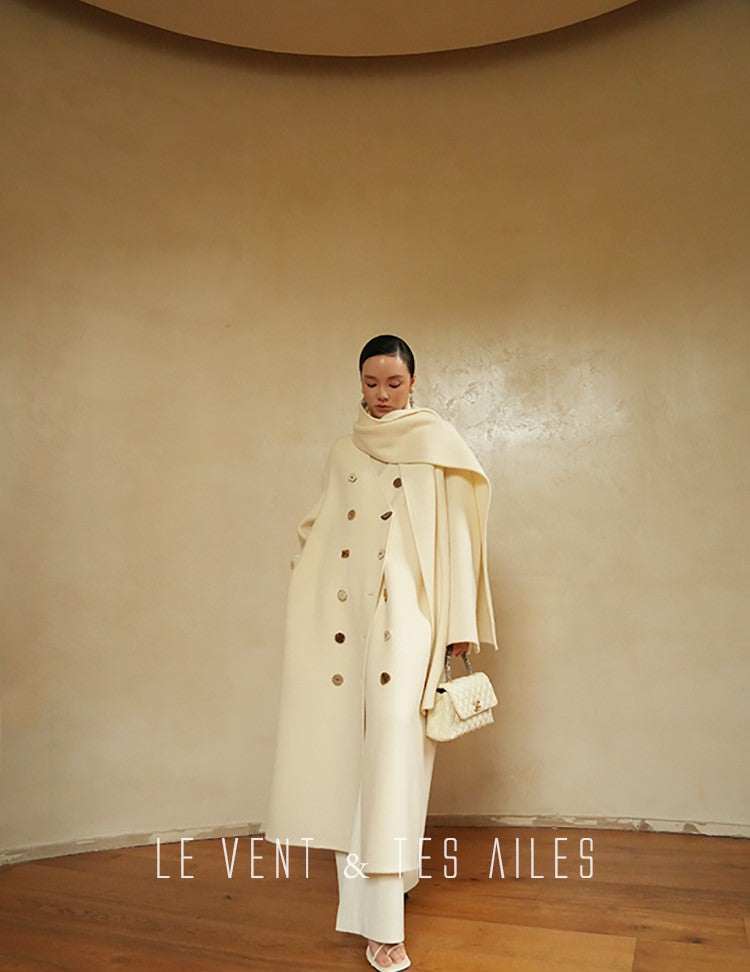 LE VENT&TES AILES Luxury winter camel hair tweed scarf jacket coat-ROSA.