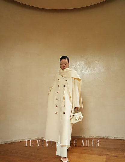 LE VENT&TES AILES Luxury winter camel hair tweed scarf jacket coat-ROSA.