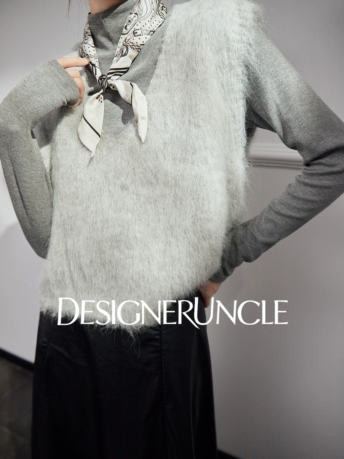 DGU "Qi Mist" light gray plush outer wear versatile commuter slimming top - HIGG.