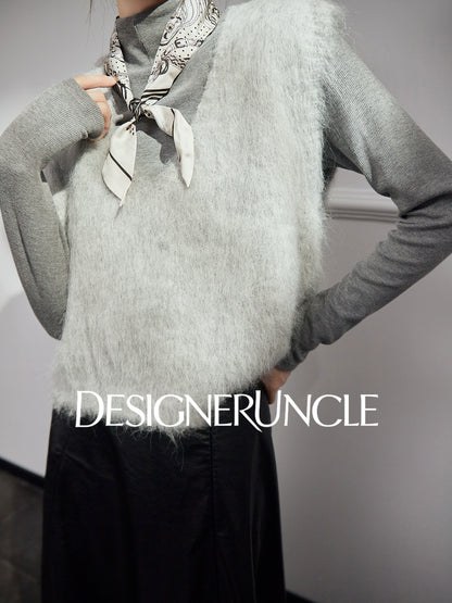 DGU "Qi Mist" light gray plush outer wear versatile commuter slimming top - HIGG.