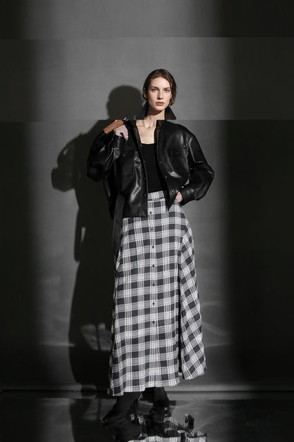 PIAOIN British Style Pattern Design A-Line Women's Fashionable Pleated Skirt -CHARLOTTE