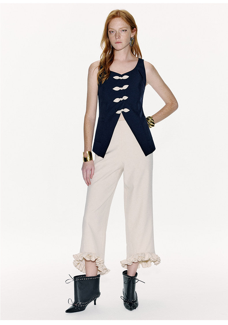 ATELIER MISS LU Genuine Hem Multilayer Rolled Straight Cropped Pants - JONAS