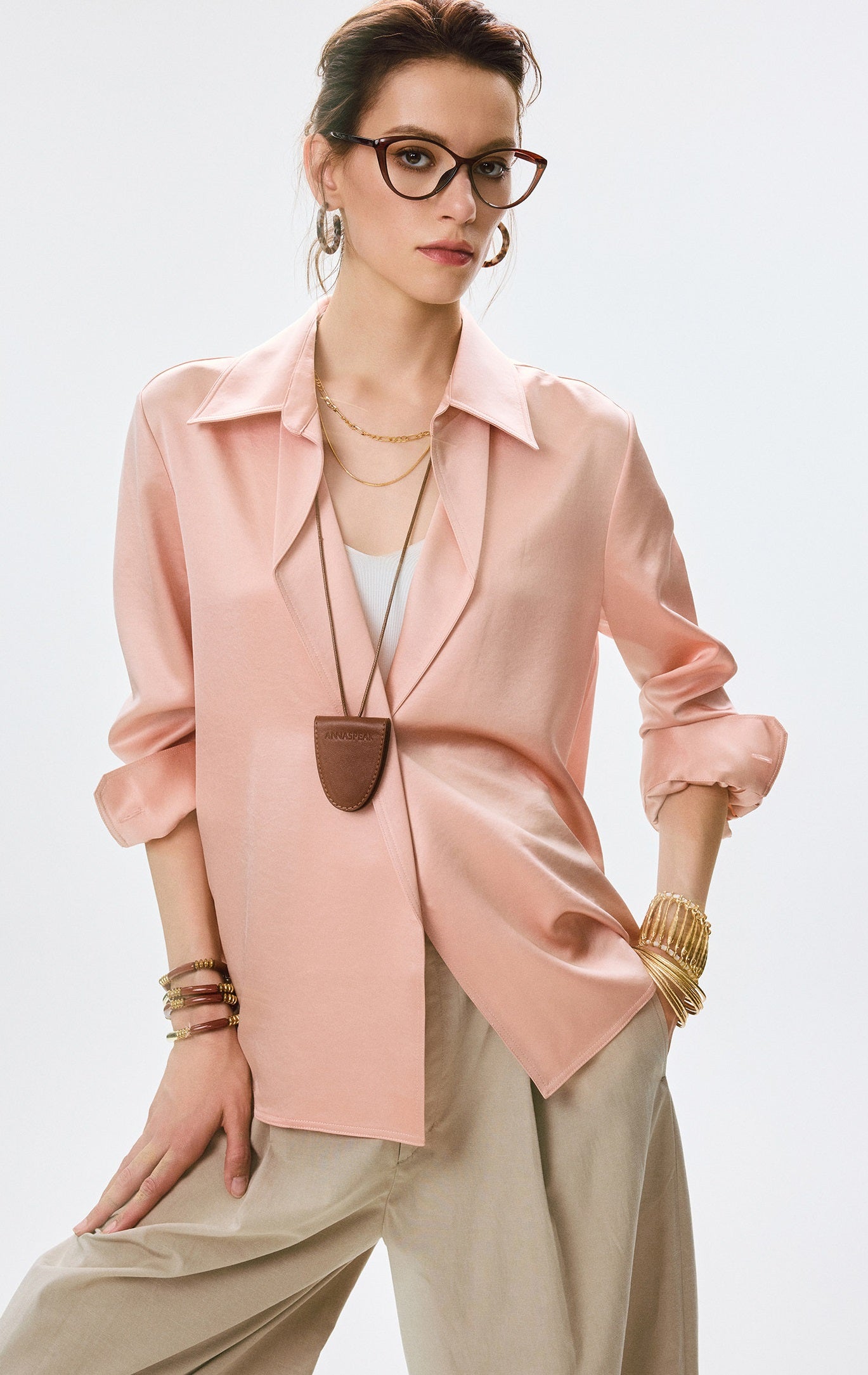 ANNASPEAK  lapel pink shirt-FLIN.