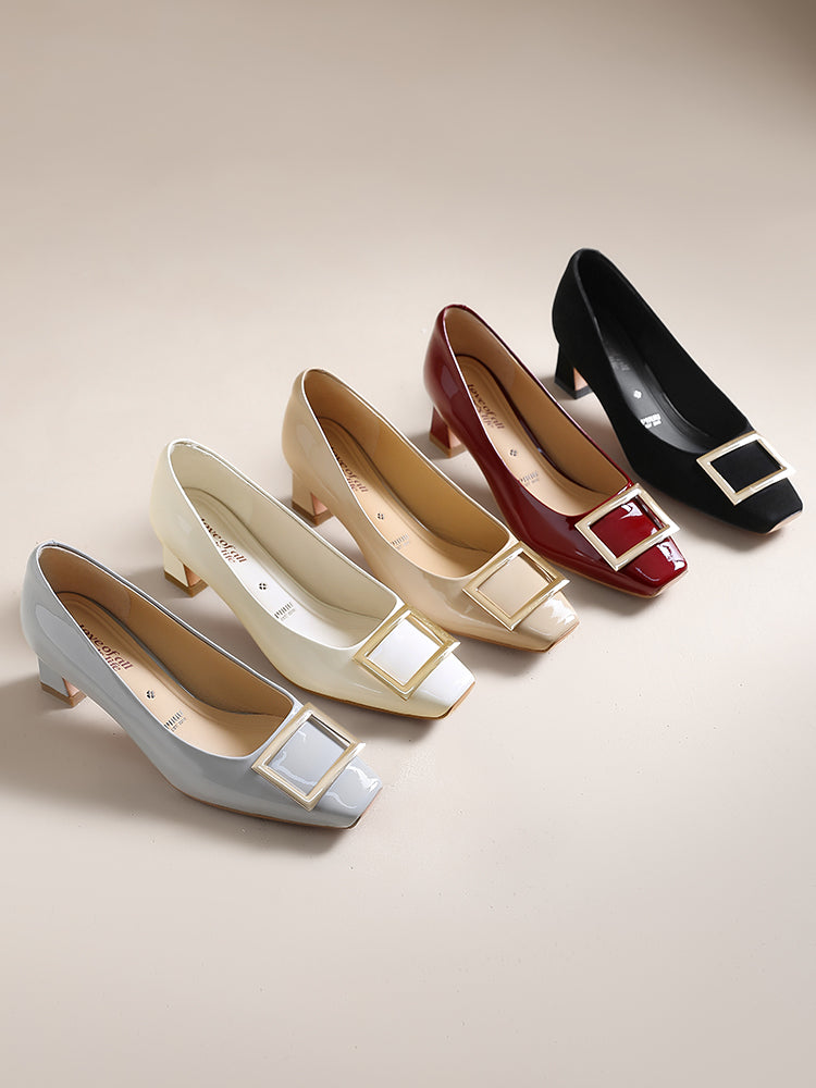 Pjjuu Nude R Square Buckle Single Shoes - NEED