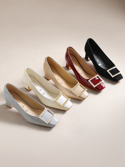 Pjjuu Nude R Square Buckle Single Shoes - NEED