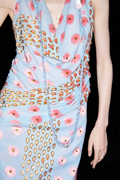 M essential Ma Kai designer Qu Kun burnt flower velvet nail beads open back dress - ALPHA.