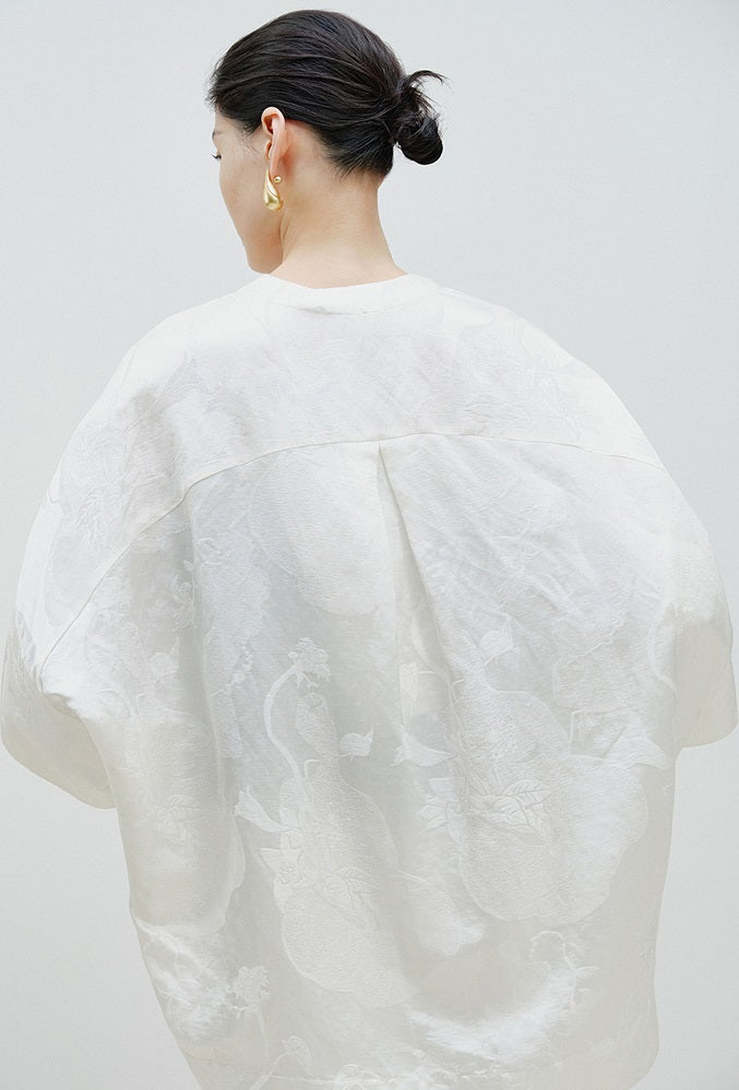 ZHUCHONGYUN white glossy finish loose short-sleeved top-ONIZUKA.