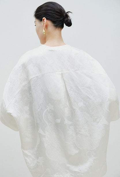 ZHUCHONGYUN white glossy finish loose short-sleeved top-ONIZUKA.