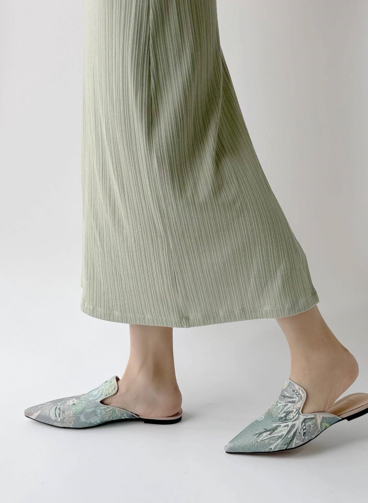 B-FEI vintage satin embossed flat mules-JOYCE.
