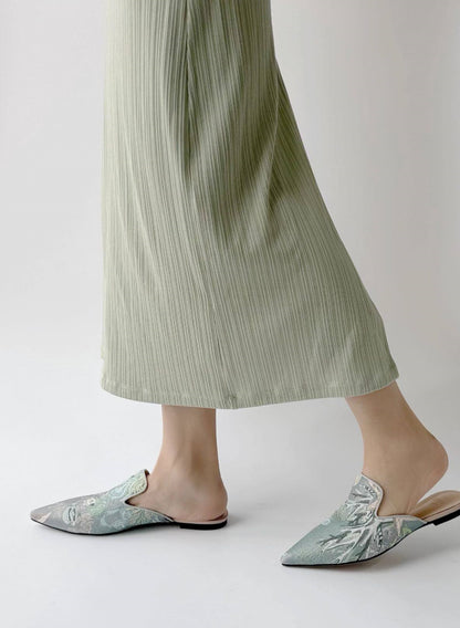 B-FEI vintage satin embossed flat mules-JOYCE.