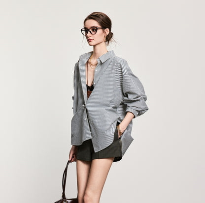 ANNASPEAK multi-wear French side buckle long staple cotton  style shirt-MYSTIC.