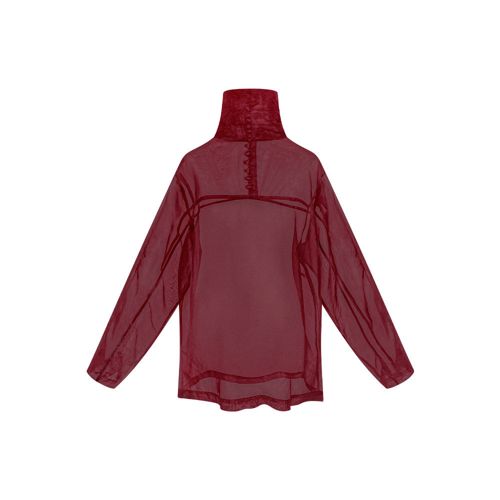 TUYUE silk light and transparent breasted long-sleeved shirt- AMBER.
