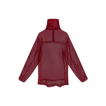 TUYUE silk light and transparent breasted long-sleeved shirt- AMBER.