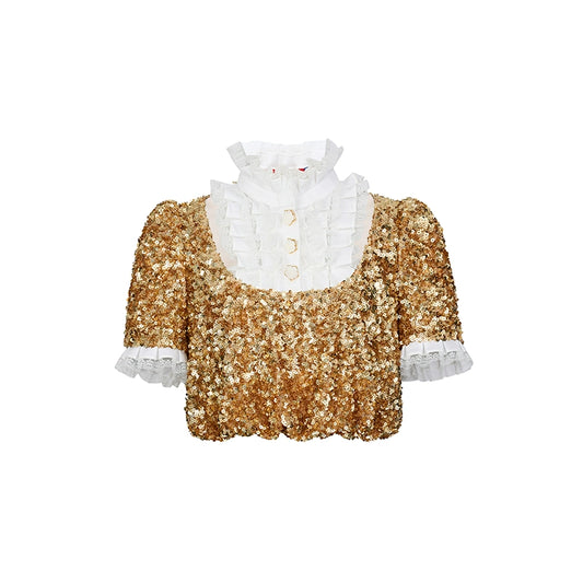 FAME gold sequins lace vintage top skirt set - Mei
