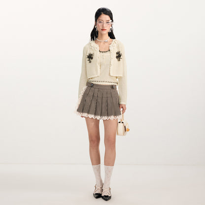 FAME three-dimensional flower beaded two-piece knitted cardigan top - HELEN.