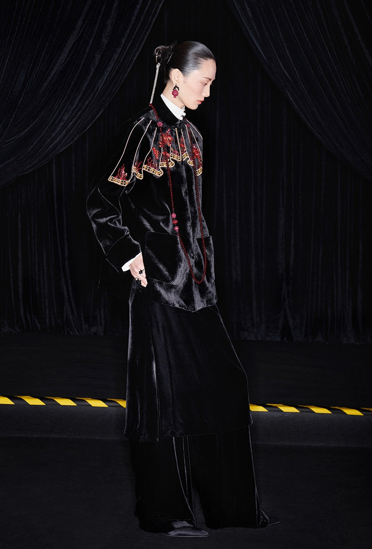 M essential Mackay designer silk velvet two-dimensional fish algae curtain bead jacket - BIDING.