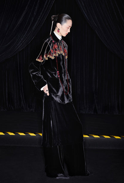 M essential Mackay designer silk velvet two-dimensional fish algae curtain bead jacket - BIDING.