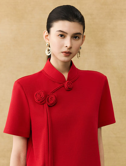 HECO Chinese Handmade Rose Tassel Short Sleeve T-Shirt  - GRADE.