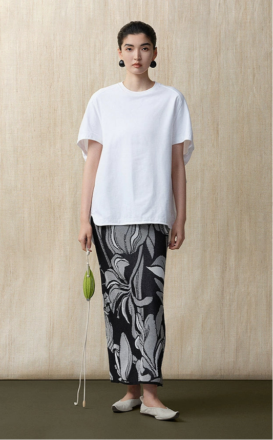 ZHUCHONGYUN white loose crew neck pleated cotton top-KOUJI.