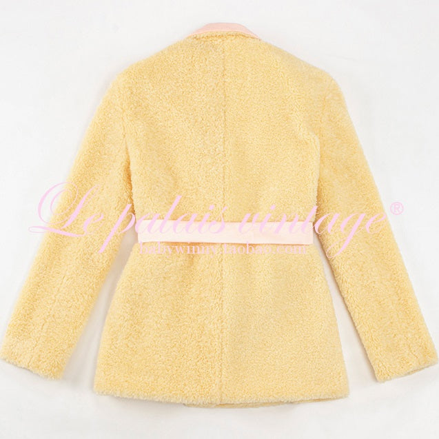 Le Palais Vintage Elegant Yellow Fur Short Warm Jacket-Pine - LILLY.