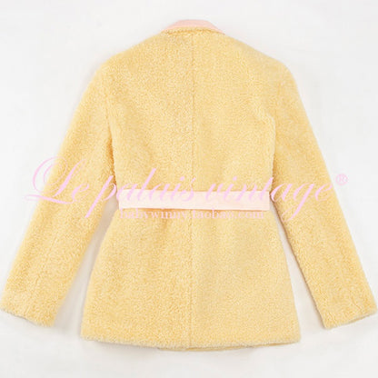 Le Palais Vintage Elegant Yellow Fur Short Warm Jacket-Pine - LILLY.