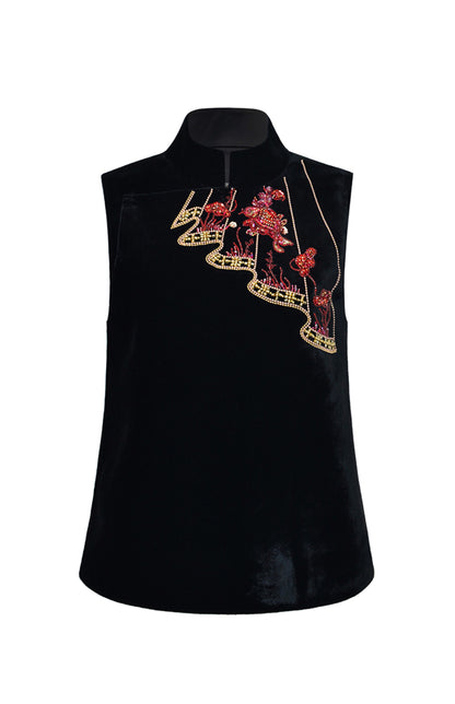 M essential Mackay designer silk velvet two-dimensional fish algae curtain beads vest - TASK.