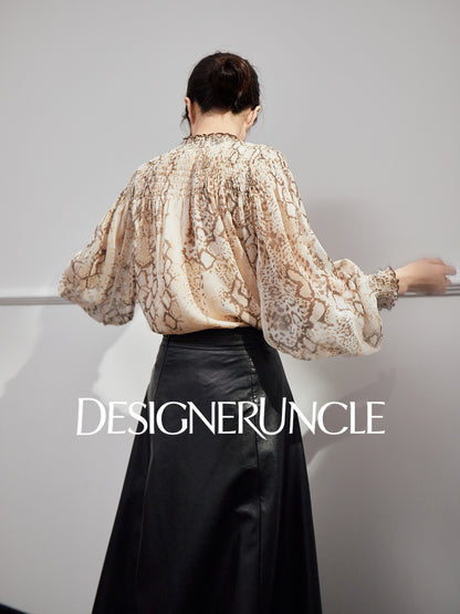 DGU "Linglin" snake print chiffon shirt high-end long-sleeved top - FAVOUR.